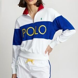 Polo Ralph Lauren Quarter Zip Terrycloth Sweatshirt POLO Logo Size S